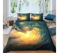 kaiyun Parure De Lit Housse De Couette Motif Tunnel des Vagues océaniques 3D, Imprimé Photographie en lumière Naturelle 3 Pièces, Literie en Microfibre pour Enfants Single（135x200cm）