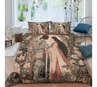 kaiyun Parure De Lit Imprimé A Chevalier médiéval in Silver Armor and A Woman in A Long Dress, Housse De Couette 3D, avec Taies d'oreiller en Microfibre en Microfibre avec Fermeture Single（135x200cm）