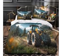 kaiyun Parure De Lit Imprimé Modern Tractor in The Countryside, Blue Sky and White Clouds, Housse De Couette 3D, avec Taies d'oreiller en Microfibre en Microfibre avec Fermeture Super King(260x220cm)