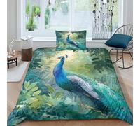 kaiyun Parure De Lit Paon Fier, Feuilles Vertes, Housse De Couette en Microfibre Imprimée en 3D, Literie avec Taies d'oreiller pour Enfants Adolescents Single（135x200cm）