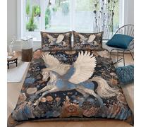 kaiyun Parure De Lit Pegasus with White Wings, Motif Floral Motif Double（200x200cm） Housse De Couette avec Taies d'oreiller 3D Imprimé Literie en Microfibre,pour Adultes Enfants