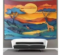 kaiyun Paysage africain, girafe Tapisserie,Style de découpe de papier coloré Décoration Murale En Tissu Pour La Chambre À Coucher Le Salon Le Dortoir,180cmx230cm