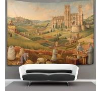 kaiyun Paysage européen du XIVe siècle Tapisserie Murale À Suspendre, Manoir Champs et haies Pour Décoration De Chambre À Coucher,fête D'anniversaire Ou Toile De Fond De Jardin 100cmx150cm