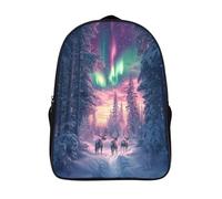 kaiyun Paysage hivernal Cartable Renne Aurores boréales Imprimé 3D Sac À Dos Pour Ordinateur Portable Unisexe Pour Enfants/étudiants/Adultes 16 inch