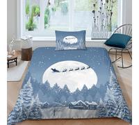 kaiyun Paysage Nocturne d'hiver avec Un traîneau filant au Clair de Lune Parure De Lit Housse De Couette en Microfibre + Taies D'oreillers, 3D Imprimé De Sets De, pour Filles Garçon Single（135x200cm）