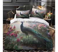 kaiyun Peinture à l'huile d'un Paon, roseraie Parure De Lit avec Taie d'oreiller 3D en Microfibre Housse De Couette Parure De Lit Motif,pour Adultes Enfants Filles Garçon Super King（260x220cm）