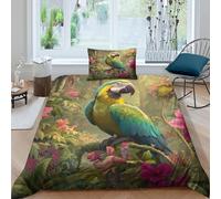 kaiyun Perroquet dans Une forêt Tropicale Housse De Couette Ado Adulte avec Taie d'oreiller,3 Pièces Parure De Lit en Microfibre avec Fermeture Éclair, 3D Imprimé Motif Single（135x200cm）