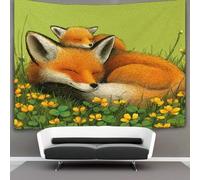 kaiyun Petit renard endormi sur le dos de sa mère, champ ouvert Tapisserie Murale À Suspendre, Pour Décoration De Chambre À Coucher,fête D'anniversaire Ou Toile De Fond De Jardin 100cmx150cm