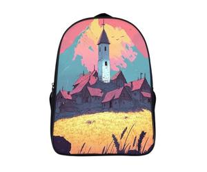 kaiyun Petit village médiéval Sac A Dos Scolaire,Petite église avec clocher Cartable Fille Garçons Enfant,Adolescent Loisir Voyage Utilisation Quotidienne 16 inch