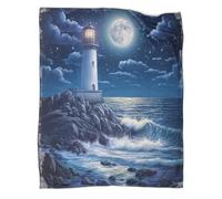 kaiyun Phare de Nuit Couverture Imprimée en 3D Style de Paysage Marin côtier Édredon en Peluche Douce pour Lits Et Canapés De Vacances,50x60inch(127x152cm)