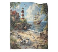kaiyun Phare en Bord de mer Impression 3D Scène côtière Nautique Couvre-lit Conçu Doux Et Chaud en Flanelle Couverture Pelucheuse 60x80inch(150x200cm)