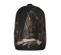 kaiyun Philosophical Chat Sitting behind Books Sacs À Dos Pour Étudiant,Mignonne Bibliothèque médiévale Décontracté Pour Garçons Filles Cartable Scolaire 17inch