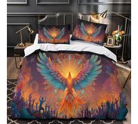 kaiyun Phoenix Rising from Flames, Mandala and Tribal Patterns Ensemble De Literie en Microfibre Motif Housse De Couette Et Taies d'oreiller Imprimées en 3D pour Enfants Super King（260x220cm）