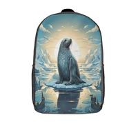 kaiyun Phoque arctique assis Sacs À Dos,Scène de faune illustrée Cartable Avec Boucle De Réglage Pour Garçons Et Filles,17inch Léger Décontracté Sac De Voyage