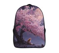 kaiyun Pink Cherry Blossoms Under The Moon, Renard Cartable Imprimé 3D Sac À Dos Pour Ordinateur Portable Unisexe Pour Enfants/étudiants/Adultes 39x29x16cm