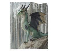 kaiyun Plaid - Couverture Polaire Dragon Vert,Plaid Doux Et Chaud pour Canapé Ou Chambre Forêt d'arbres à écorce Blanche Jeté De Lit,Idéal pour Maison Et Pique-Nique 50x60inch(127x152cm)