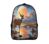 kaiyun Pleine lune et koudou Sac À Dos Filles Cartable Enfants Garçons 16 inch Grande Capacité Adolescents African Peinture Sac De Voyage Scolaire Poids Léger