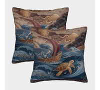 kaiyun Plongeurs de Perles et Tortues Marines, Contes Populaires Housse De Coussin Taies d'oreiller Carrée Douce Imprimée Durable pour Canapé-lit Voiture 40x40cm Paquet De 2