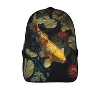 kaiyun Poissons koï nageant sous l'eau, lotus Sac À Dos,Sac Scolaire Enfant Ado Camping,Voyage Cartable Scolaire, Sacs Scolaires,16 inch