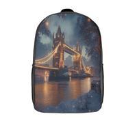kaiyun Pont la nuit Sacs À Dos,3D Imprimé Bâtiment emblématique Étudiant Voituretable Garçons Filles Livre Sac Pour Maternelle Ou Primaire 17inch