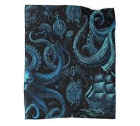 kaiyun Poulpe Marin,Nouvelle Couverture De Dortoir Illustration Nautique Vintage,Douce,Moelleuse,Quatre Saisons,80x90inch(200x230cm)