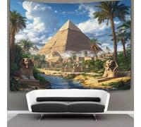 kaiyun Pyramidees d'Égypte Antique Décorations Tapisserie Tenture Murale Avatars de sphinx, arbres et rivières Impression 3D Couverture Murale Affiche Pour Salon Chambre Dortoir Décor 130cmx150cm