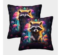 kaiyun Raton Laveur dans la forêt Housse De Coussin,Champignons Lumineux fantastiques Taie d'oreiller,Confortable Et Durable Maison Salon Chambre Décoration De La Imprimée,40x40cm Paquet De 2