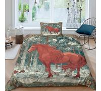 kaiyun Red Cheval in The Snowy Forest Housse De Couette Ado Adulte avec Taie d'oreiller,3 Pièces Parure De Lit en Microfibre avec Fermeture Éclair, 3D Imprimé Motif Single（135x200cm）