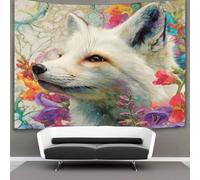 kaiyun Renard blanc Tapisserie,Fleur de dragon colorée À Suspendre Au Mur,Décoration Murale Pour Chambre Dortoir Fête 70cmx100cm