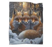 kaiyun Renards dans la Neige Couverture Imprimée Chaude Et Douce pour Camping en Plein Air Winter Faune Sauvage Scene Couvre-lit Quatre Saisons pour Chambre À Coucher 60x80inch(150x200cm)