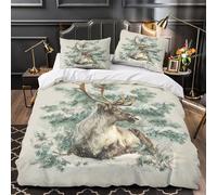kaiyun Renne dans Une forêt hivernale enneigée, Branches de pin Fines Set Housse De Couette Literie Housse en Microfibre De Couette avec Taies d'oreiller, Impression 3D Super King（260x220cm）
