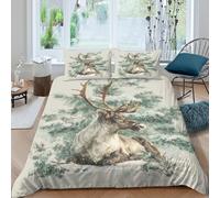 kaiyun Renne dans Une forêt hivernale enneigée, Branches de pin Fines Set Housse De Couette Literie Housse en Microfibre De Couette avec Taies d'oreiller, Impression 3D King（220x240cm）