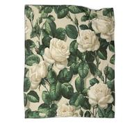 kaiyun Roses Blanches et Feuilles Vertes Plaids Doux Et Chauds Couverture Imprimée pour Lits Et Canapés 50x60inch(127x152cm)