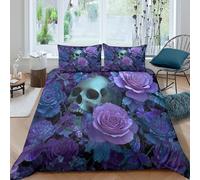 kaiyun Roses Gothiques et Papillons, crâne Parure De Lit Housse De Couette en Microfibre + Taies D'oreillers, 3D Imprimé De Sets De, pour Filles Garçon King（220x240cm）