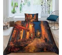 kaiyun Rue mélancolique d'une Ville française Taies d'oreiller Et Housses De Couette Impression Numérique 3D Literie 3 Pièces Adaptée Aux Adultes Et Enfant Single（135x200cm）