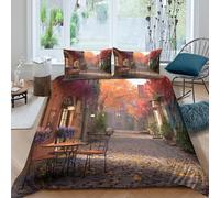 kaiyun Rue Tranquille d'une Petite Ville aux Couleurs automnales Ensemble De Literie en Microfibre Motif Housse De Couette Et Taies d'oreiller Imprimées en 3D pour Enfants King（220x240cm）
