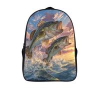 kaiyun Sac À Dos Achigan à grande bouche et marlin sautant hors de l'eau Pour Enfants,Cartable École Garçons Filles,Coucher de soleil,Sac De Sport Rucksack Réglables Avec Poche 16 inch