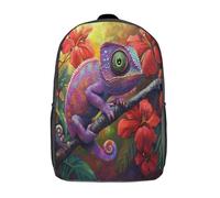 kaiyun Sac À Dos Caméléon violet arc-en-ciel Pour Enfants,Cartable École Garçons Filles,Tropical Fleurs,Sac De Sport Rucksack Réglables Avec Poche 17inch