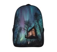 kaiyun Sac À Dos Hiver nordique Pour Enfants,Cartable École Garçons Filles,Vitres vitrées d'une cabane dans les arbres,Sac De Sport Rucksack Réglables Avec Poche 16 inch