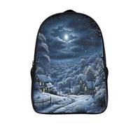 kaiyun Sac À Dos Village de montagne enneigé Pour Enfants,Cartable École Garçons Filles,Scène nocturne,Sac De Sport Rucksack Réglables Avec Poche 16 inch