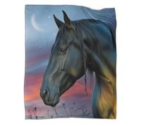 kaiyun Scène agricole Traditionnelle à Minuit Est Douce,Confortable Et Chaude, Couverture Jetée Motif 3D Cheval Noir,Le Lit Adapté Aux Adultes Et Aux Adolescent 80x90inch(200x230cm)