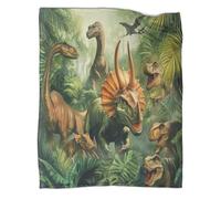 kaiyun Scène de Jungle aux Dinosaures,Nouvelle Couverture De Dortoir Illustration d'animaux préhistoriques,Douce,Moelleuse,Quatre Saisons,70x80inch(180x200cm)