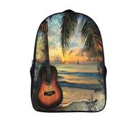 kaiyun Scène de plageSacs À Dos Pour Enfants École,Palm Trees And Guitaree on The Plage Grande Capacité Adolescents Sac À Garçons Filles Voyage 16 inch
