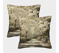 kaiyun Sentier bordé d'un Mur de Pierres à la Campagne, Magnolia Blanc Housse De Coussin 45x45cm Paquet De 2 Taies d'oreiller Décorative Adaptée Au Lit,Voiture,canapé,Jardin