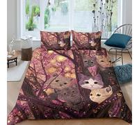 kaiyun Sept Chatons et Un Grand Arbre dans la forêt Housse De Couette +Taies D'oreillers Parure De Lit 3D Imprimé Microfibre avec Fermeture Éclair Literie pour Filles Garçon Double（200x200cm）