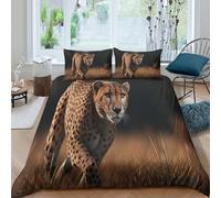 kaiyun Sets Housse De Couette Double(200x200cm) avec Taies d'oreiller Léopard Running on The Golden Savannah 3D Microfibre Literie Parure pour Enfants Adolescents