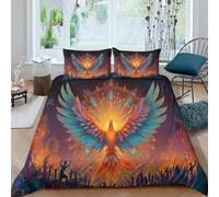 kaiyun Sets Housse De Couette King（220x240cm） avec Taies d'oreiller Phoenix Rising from Flames, Mandala and Tribal Patterns 3D Microfibre Literie Parure pour Enfants Adolescents