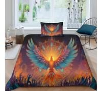 kaiyun Sets Housse De Couette Single（135x200cm） avec Taies d'oreiller Phoenix Rising from Flames, Mandala and Tribal Patterns 3D Microfibre Literie Parure pour Enfants Adolescents