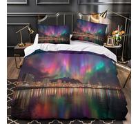 kaiyun Sets Housse De Couette Super King（260x220cm） avec Taies d'oreiller Cité Arc-en-Ciel 3D Aurores boréales in The Sky Microfibre Literie Parure pour Enfants Adolescents