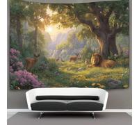 kaiyun Shady Trees, Blooming Flowers, Herds of Cerf And Lions Tapisserie Murale À Suspendre, Pour Décoration De Chambre À Coucher,fête D'anniversaire Ou Toile De Fond De Jardin 70cmx100cm